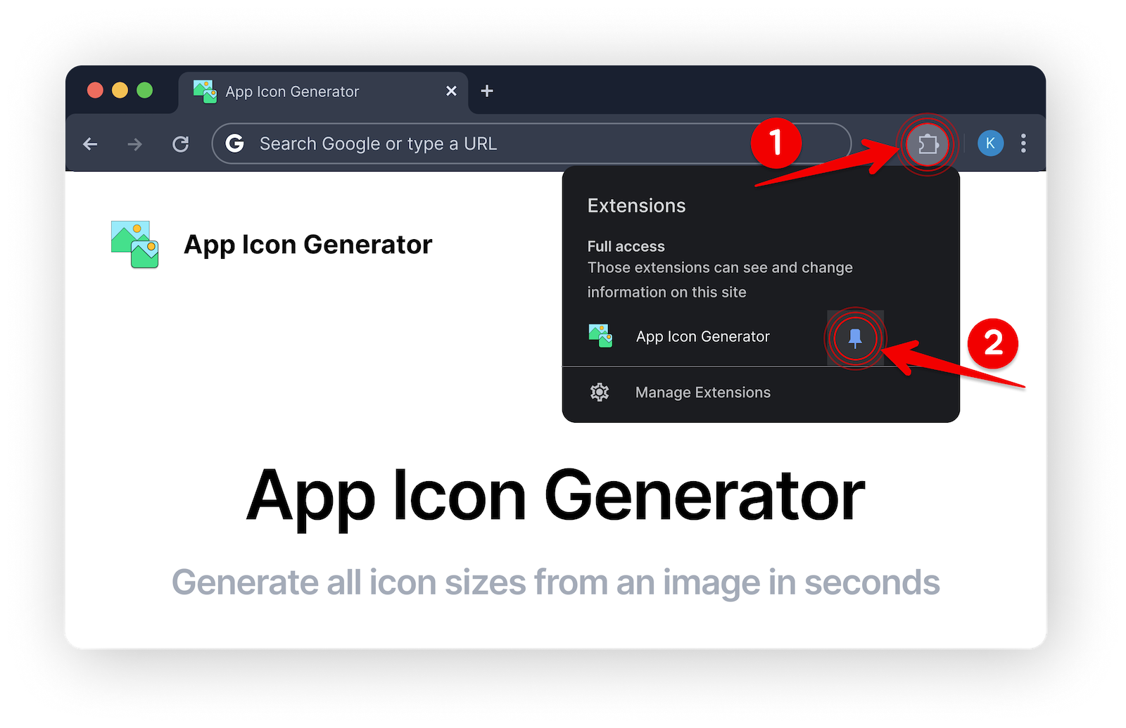 Step 1: Pin the extension